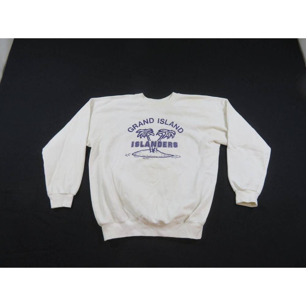 Grand Island Islanders Sweatshirt, White Purple Sz XL 1980s